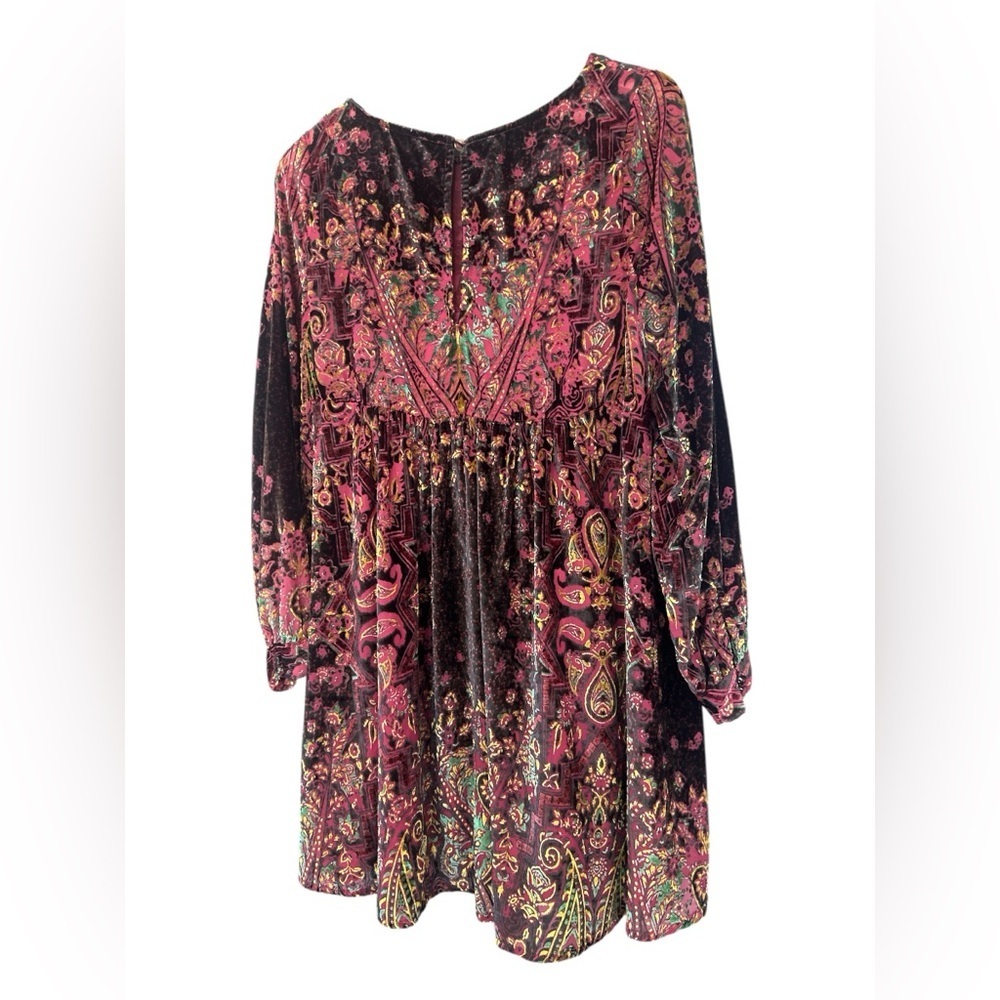 Free People Mirror Mirror Velvet Mini Dress in Wine Combo - Picture 6 of 14